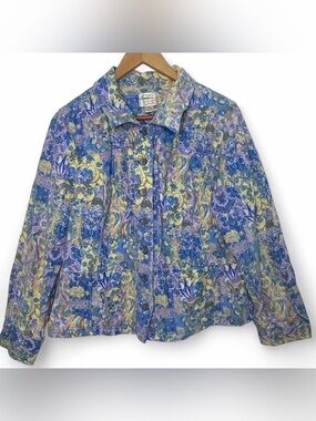 Vintage Style Christopher Banks 2009 XL Cotton Retro Floral Denim Corduroy Coat